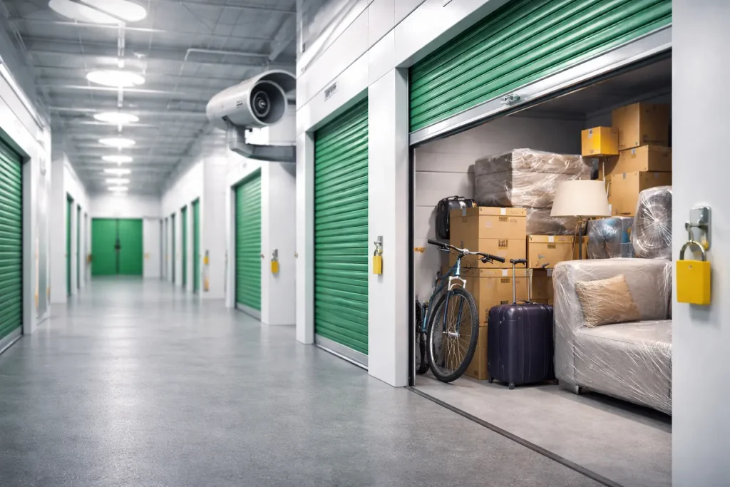 Secure self storage facility in Bangalore with clean storage units, packed household items and 24x7 security.