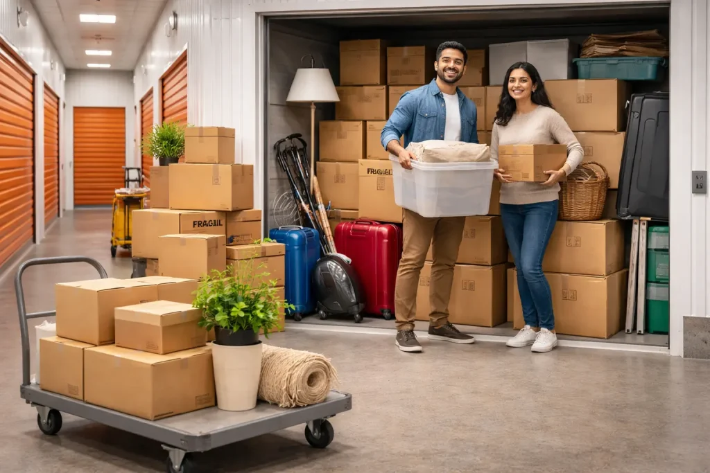 South Asian couple using a top self storage solution in Bangalore for household goods