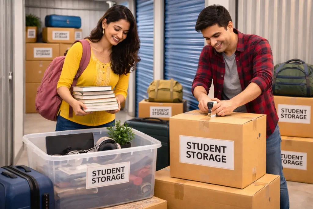 College students storing books and belongings in Bangalore before going home for Pongal