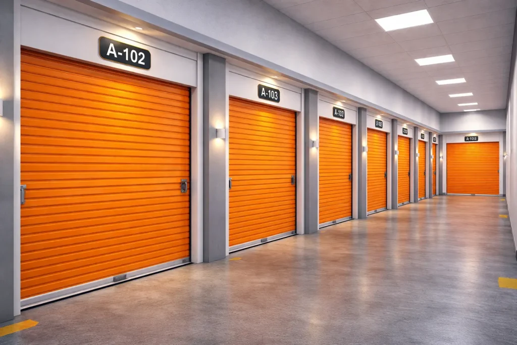 Self-storage units in Whitefield with multiple clean and secure storage rooms inside a modern facility