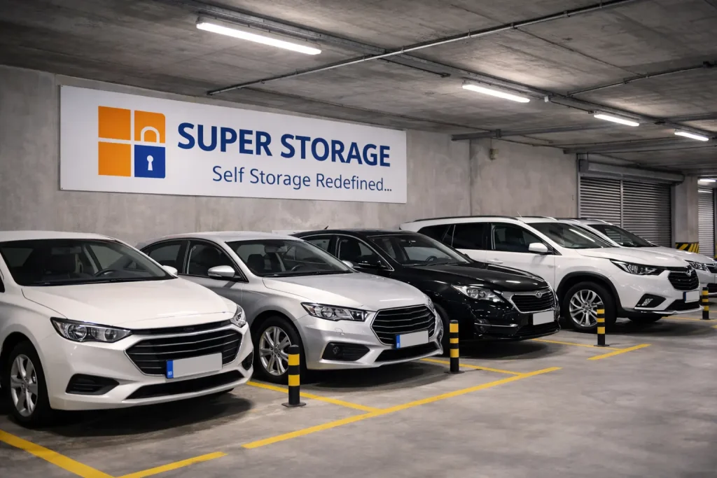 SuperStorage monthly paid car parking facility in Bangalore with multiple cars parked securely