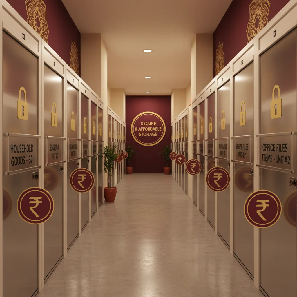 Organized household storage facility in Bangalore with modern storage units, emphasizing security and affordability